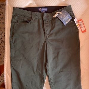 Size 14, OLIVE GREEN, straight leg pants, mid rise.